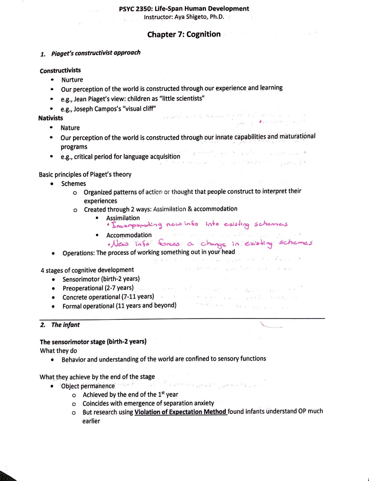 Life Span Chapter 7 - PSYC2350: Life-Span Human Development Instructor ...