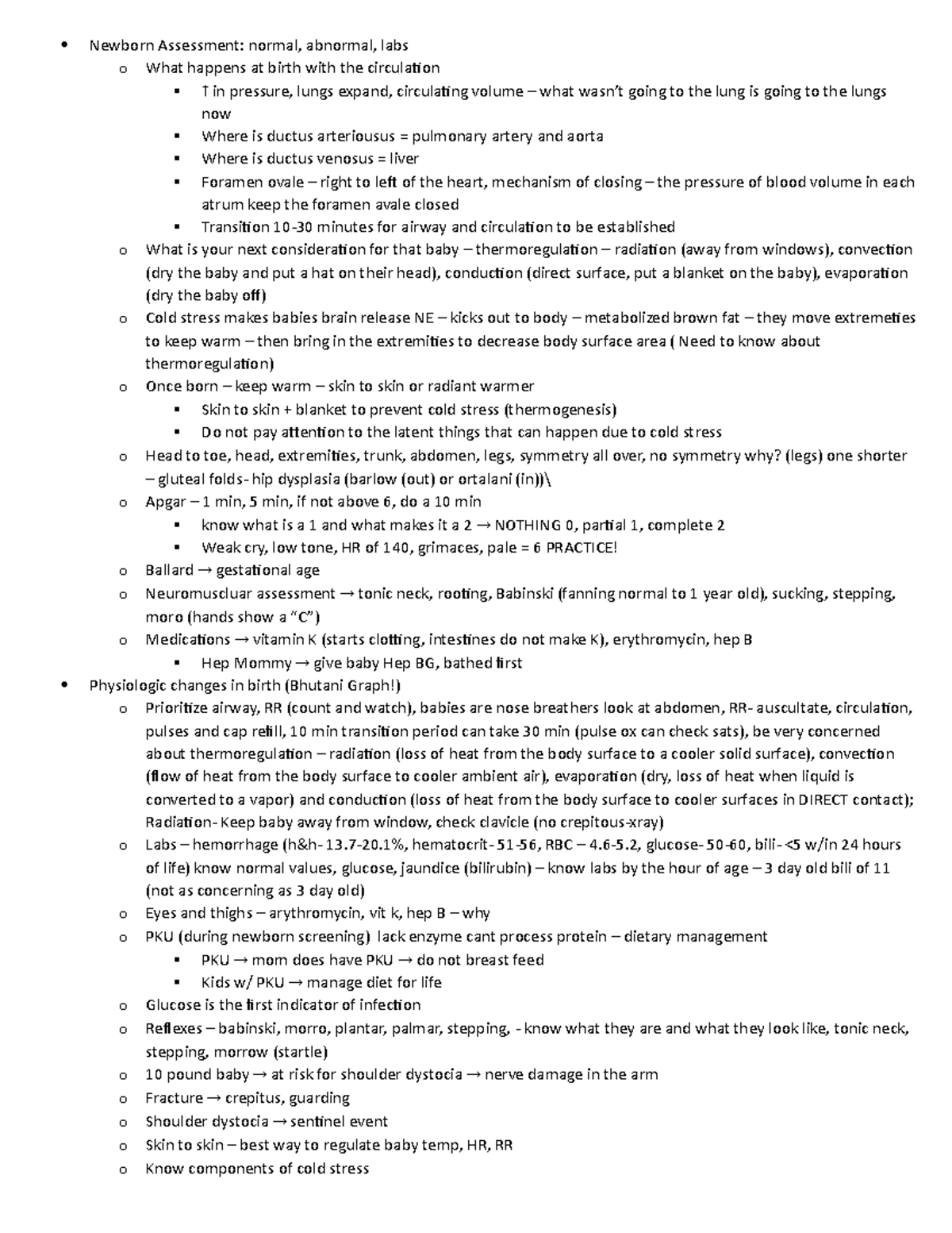 OB2 Guide - Newborn Assessment: normal, abnormal, labs o What happens ...