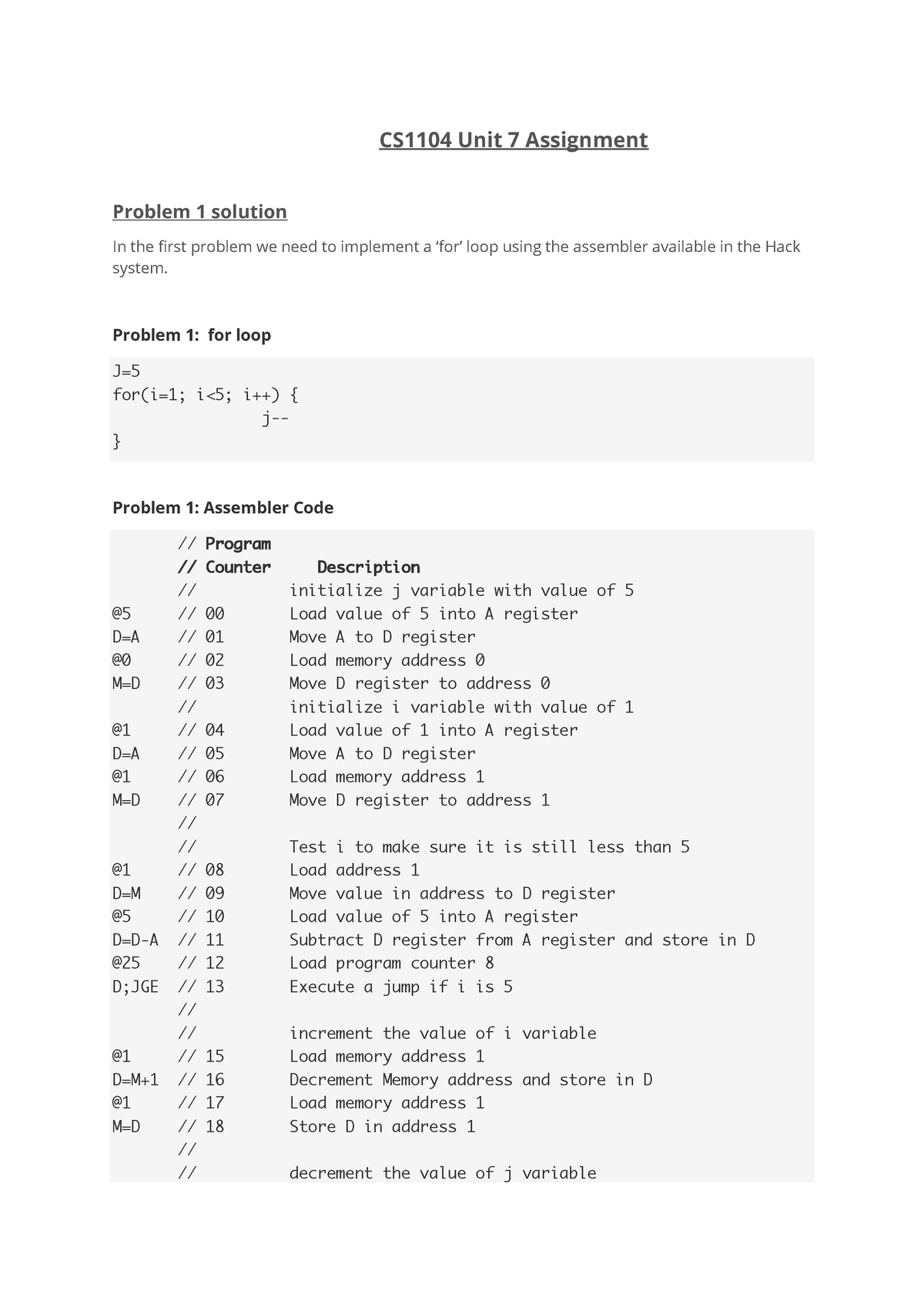 cs 1104 assignment unit 7