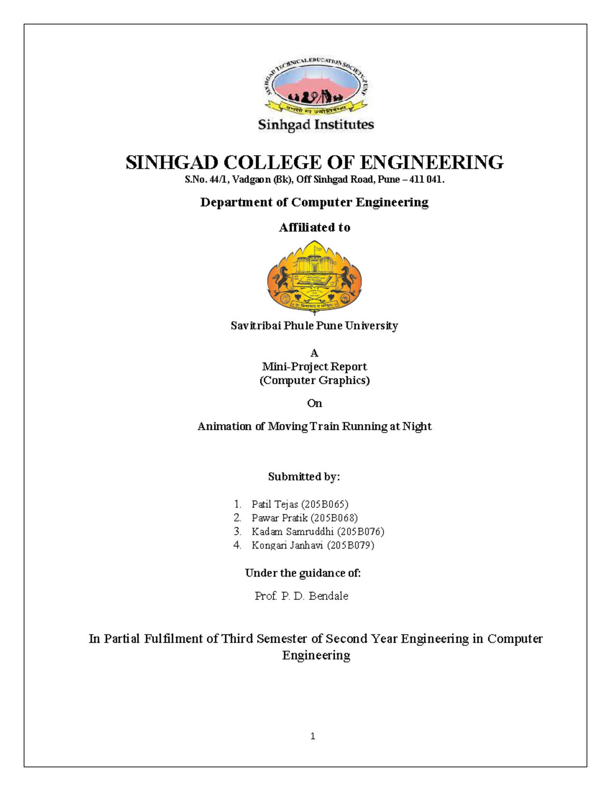 Mini-Project CG - ....................... - SINHGAD COLLEGE OF ...