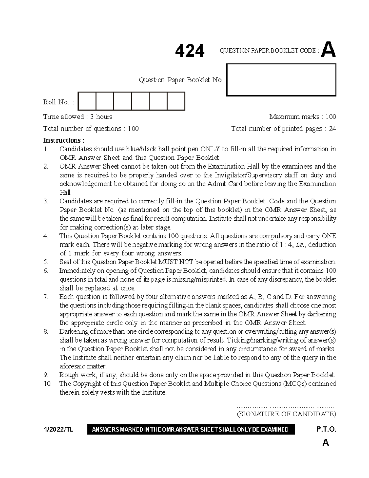 TAX LAW Question Paper Notes 1 424 1/2022/TL ANSWERS MARKED IN