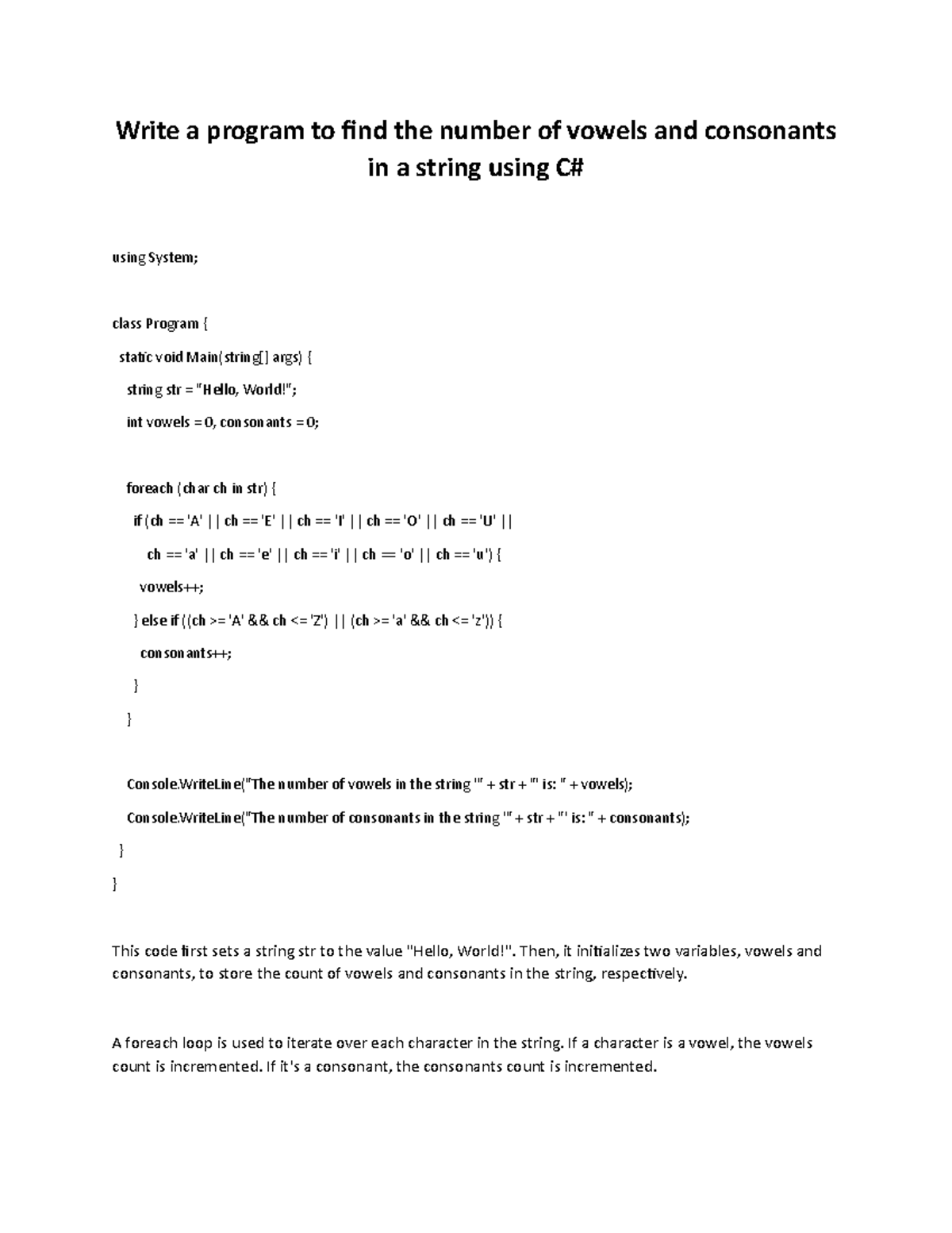 Using C# - Write a program to find the number of vowels and consonants ...