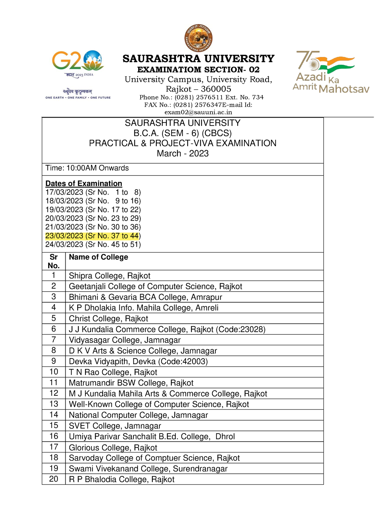 Bca Sem 6 Cbcs Practical Time Table 20230306114459 66 - SAURASHTRA ...