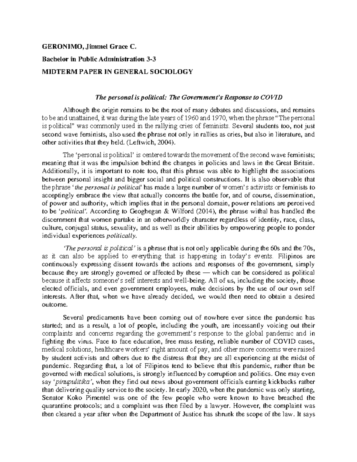 Is the personal political? An Essay on Sociology for Public ...