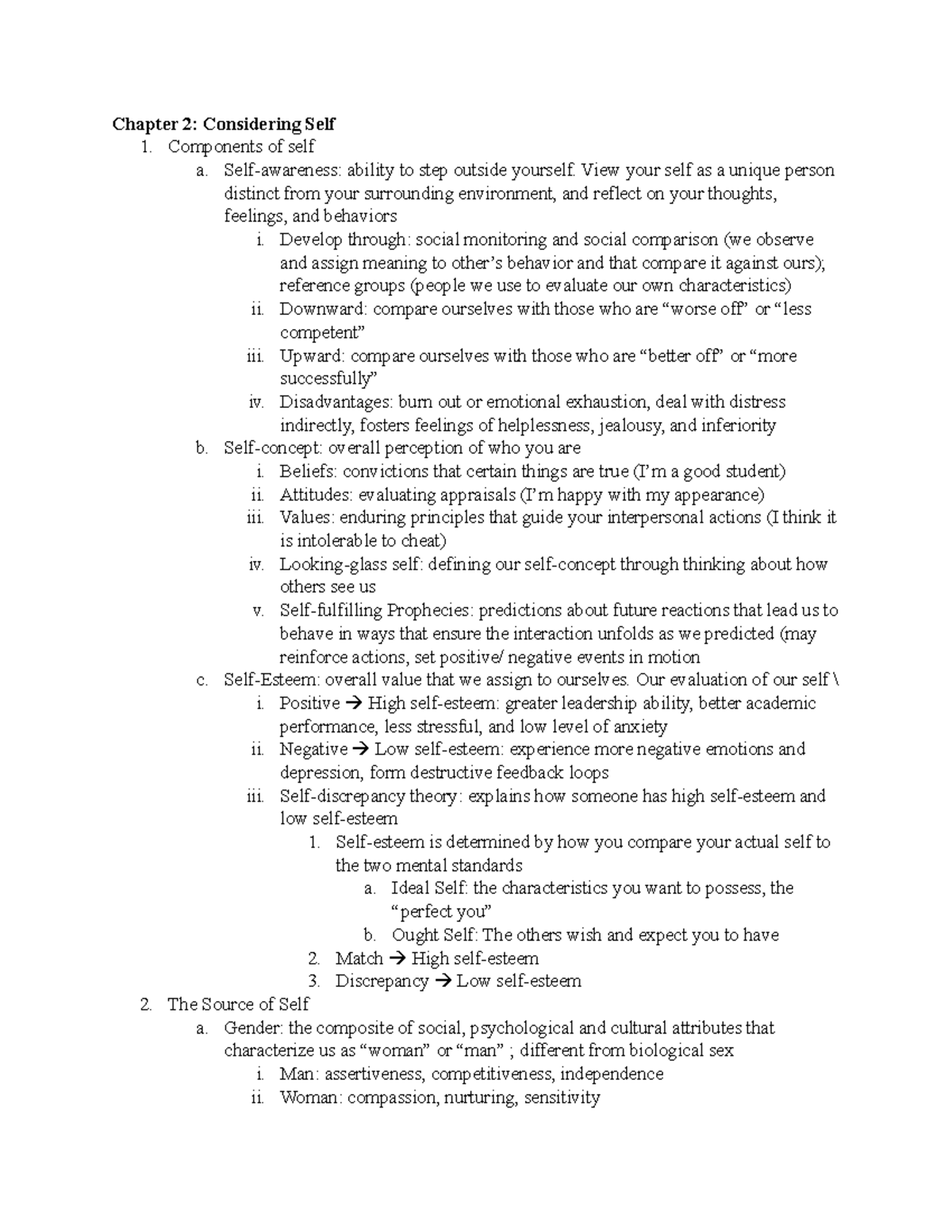 C2 - Chapter2 - Chapter 2: Considering Self 1. Components Of Self A ...