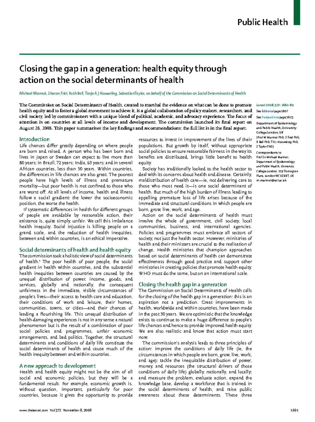 Closing the gap reading list article - Closing the gap in a generation ...
