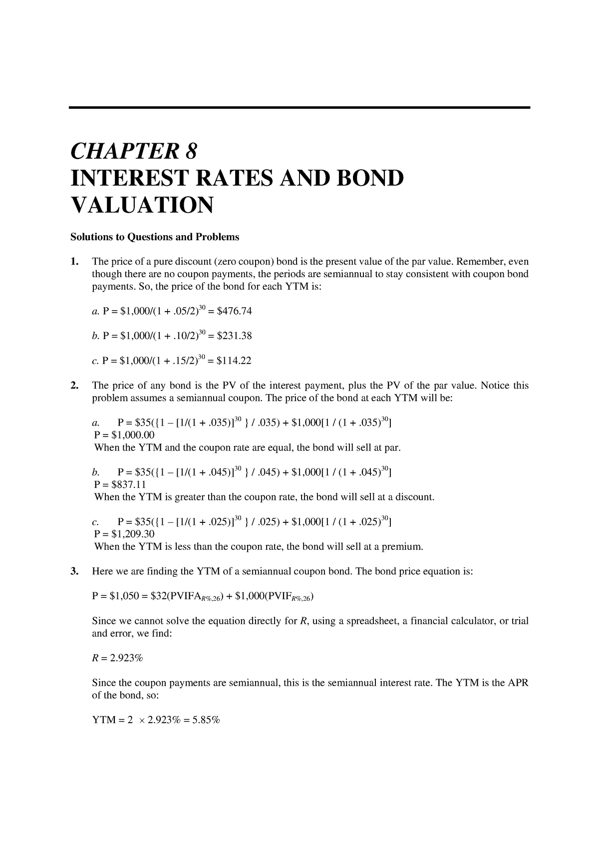 Chap 8-9 - Exam - CHAPTER 8 INTEREST RATES AND BOND VALUATION Solutions ...