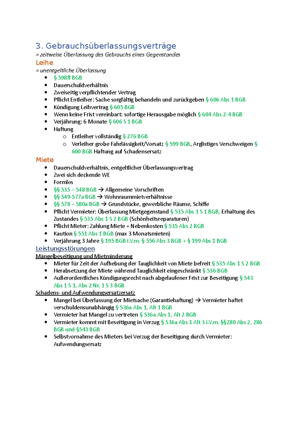Besonderes Schuldrecht Brox Walker Lektion 3 Besonderes Schuldrecht I - 3. Gebrauchsüberlassungsverträge