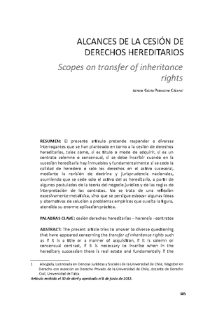 Alcances de la cesión de derechos hereditarios - ALCANCES DE LA DE DERECHOS  HEREDITARIOS Scopes on - Studocu