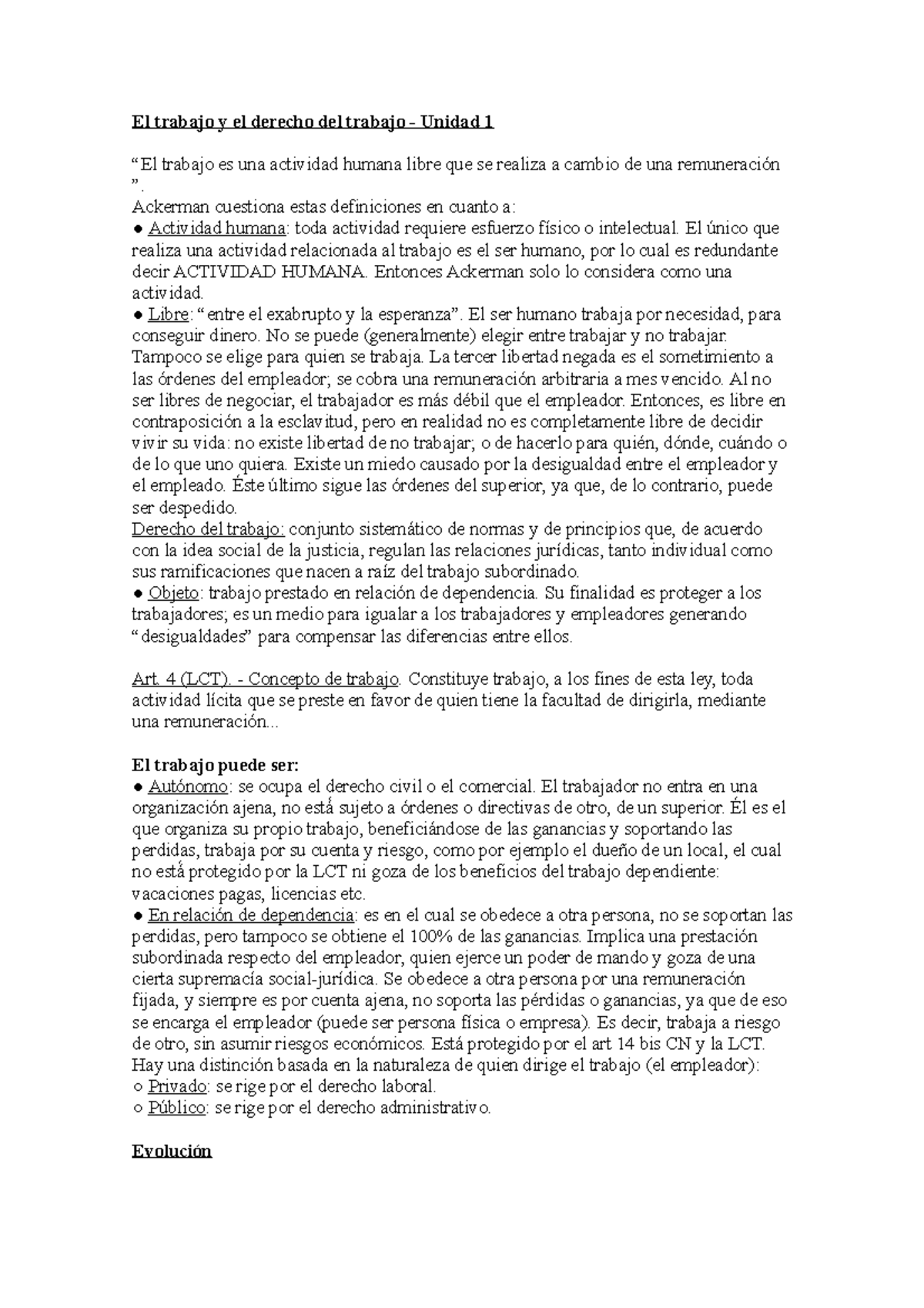 Resumen Primer Parcial Laboral - El Trabajo Y El Derecho Del Trabajo ...