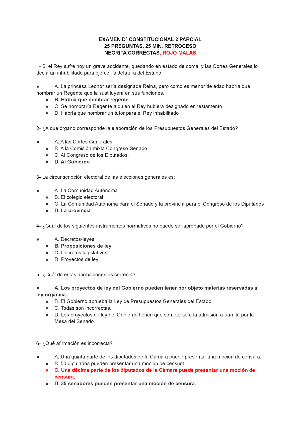 EXÁMEN Dº Constitucional 2 Parcial Respuestas - EXAMEN Dº ...