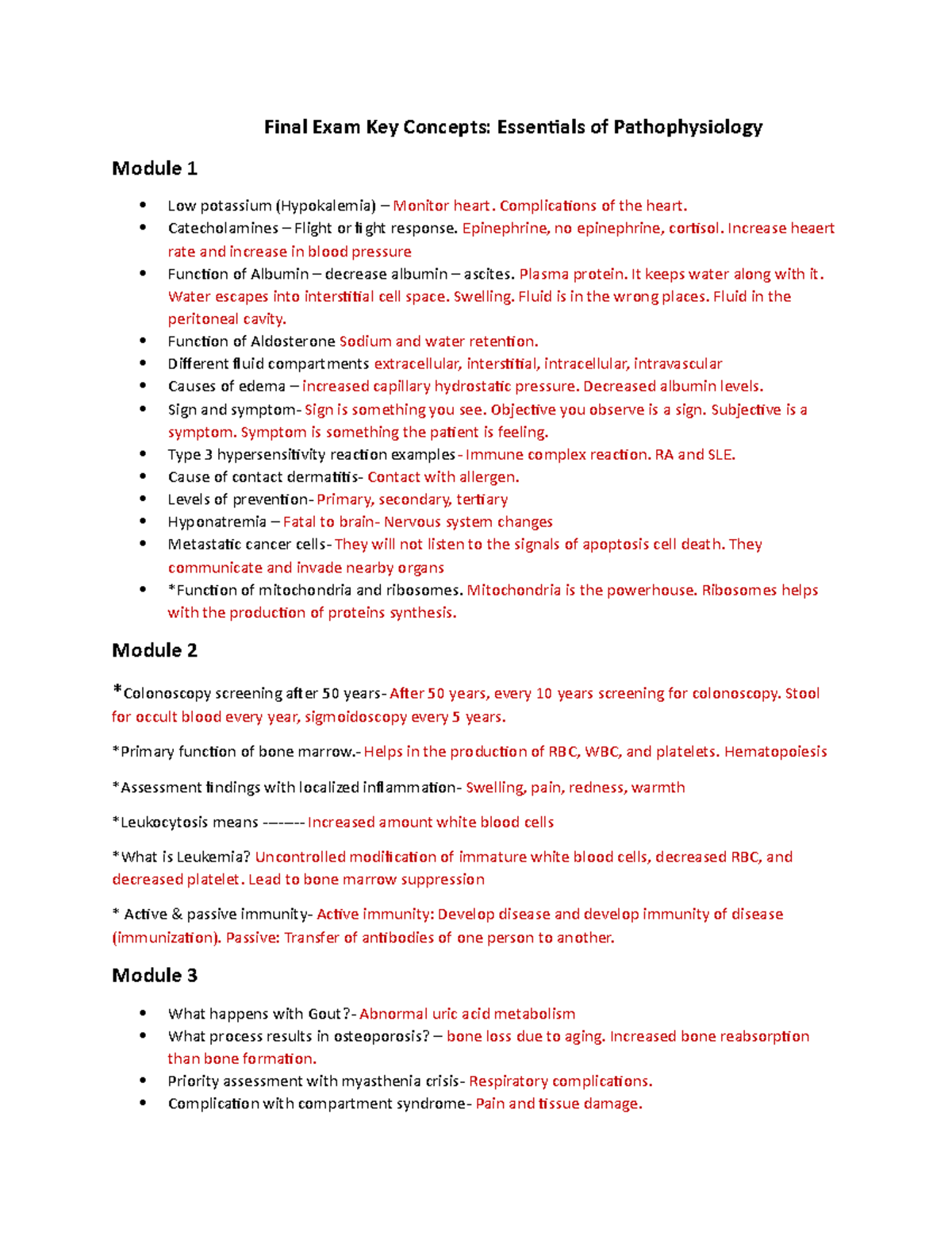 Final Exam Key Concepts Pathophysiologyupdated-1 - NUR2063 - Studocu