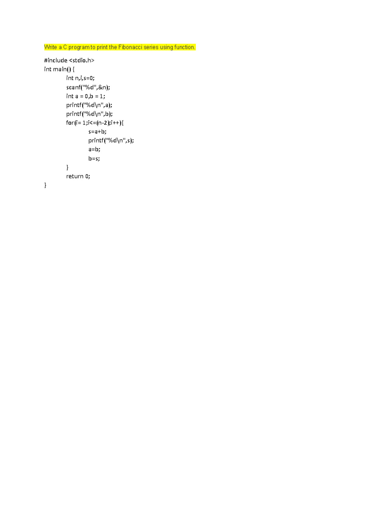 Practice 08 - functions - Write a C program to print the Fibonacci ...