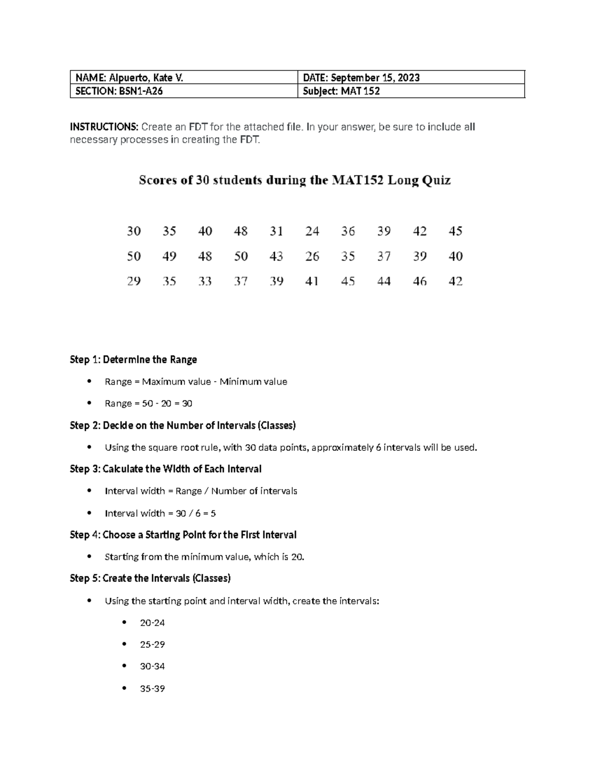 MAT 152 - NOTES - NAME: Alpuerto, Kate V. DATE: September 15, 2023 ...
