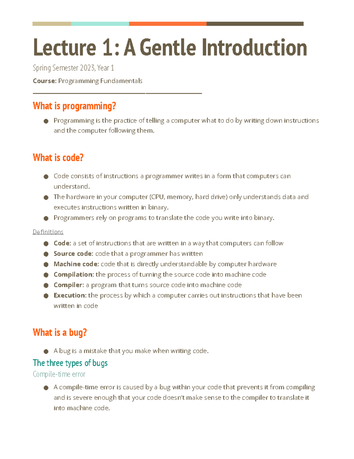 Lecture 1 A Gentle Introduction - Lecture 1: A Gentle Introduction ...