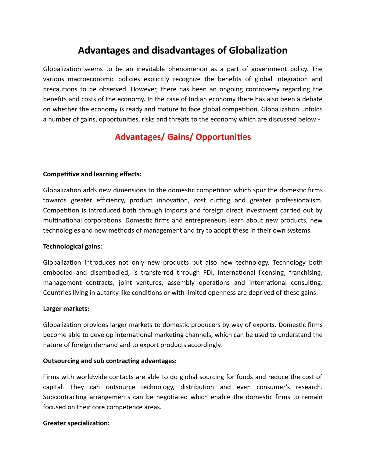 globalization advantages and disadvantages essay for ielts