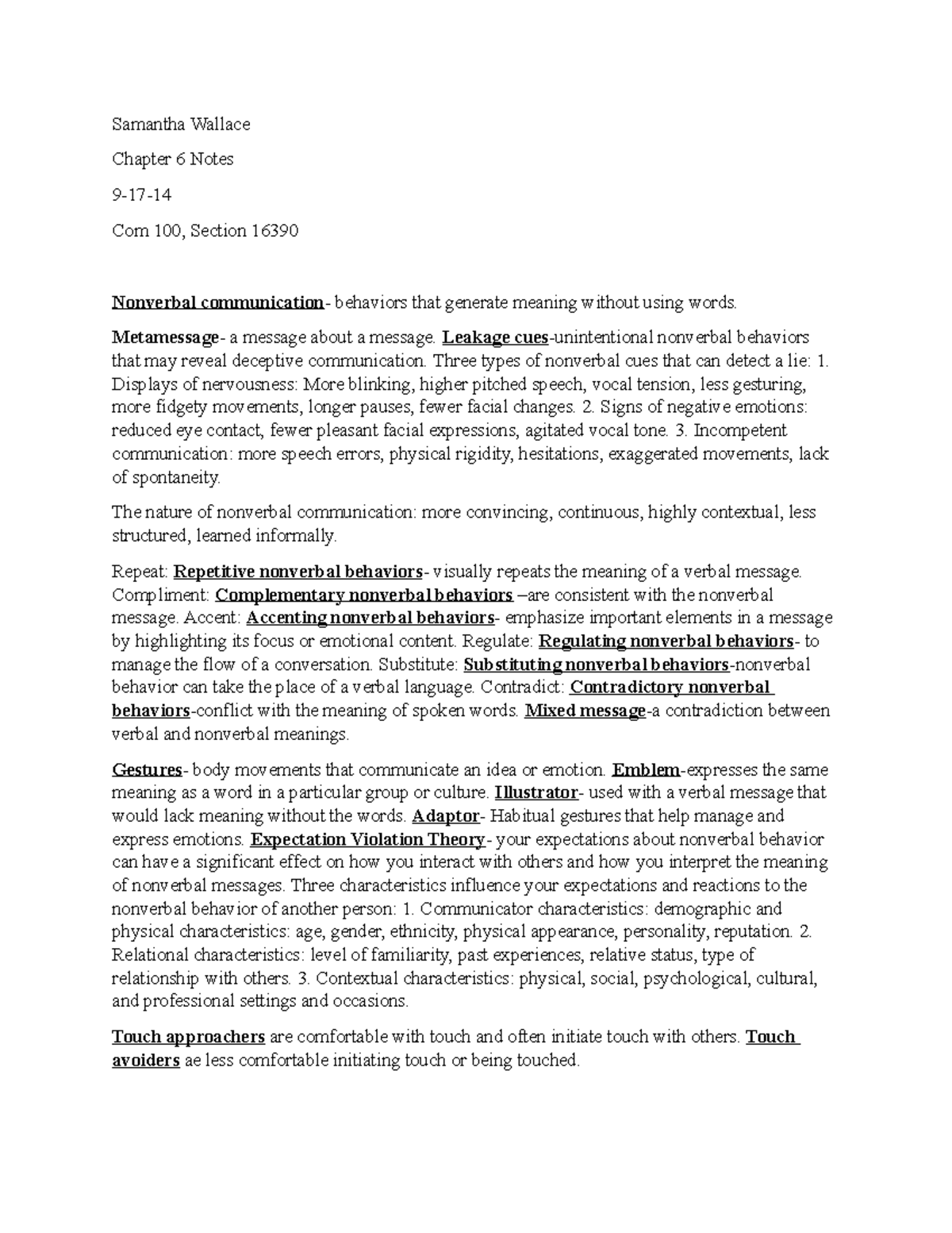 Chapter 6 notes - Samantha Wallace Chapter 6 Notes 9-17-14 Com 100 ...