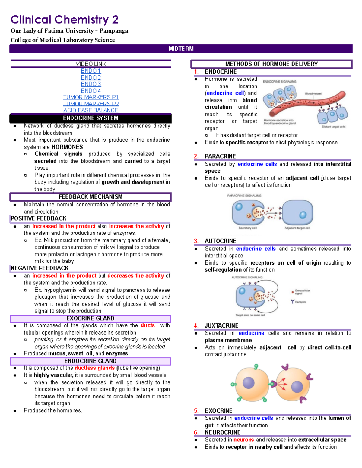 CCHM-2- Midterm-LEC 2 - Clinical Chemistry 2 Our Lady of Fatima ...