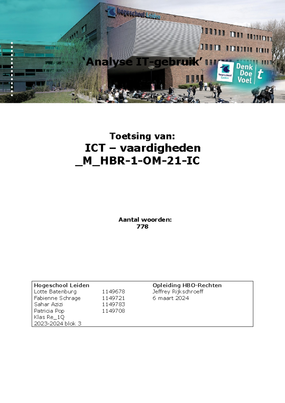 ICT-Vaardigheden blok 3 - ‘Analyse IT-gebruik’ Toetsing van: ICT ...