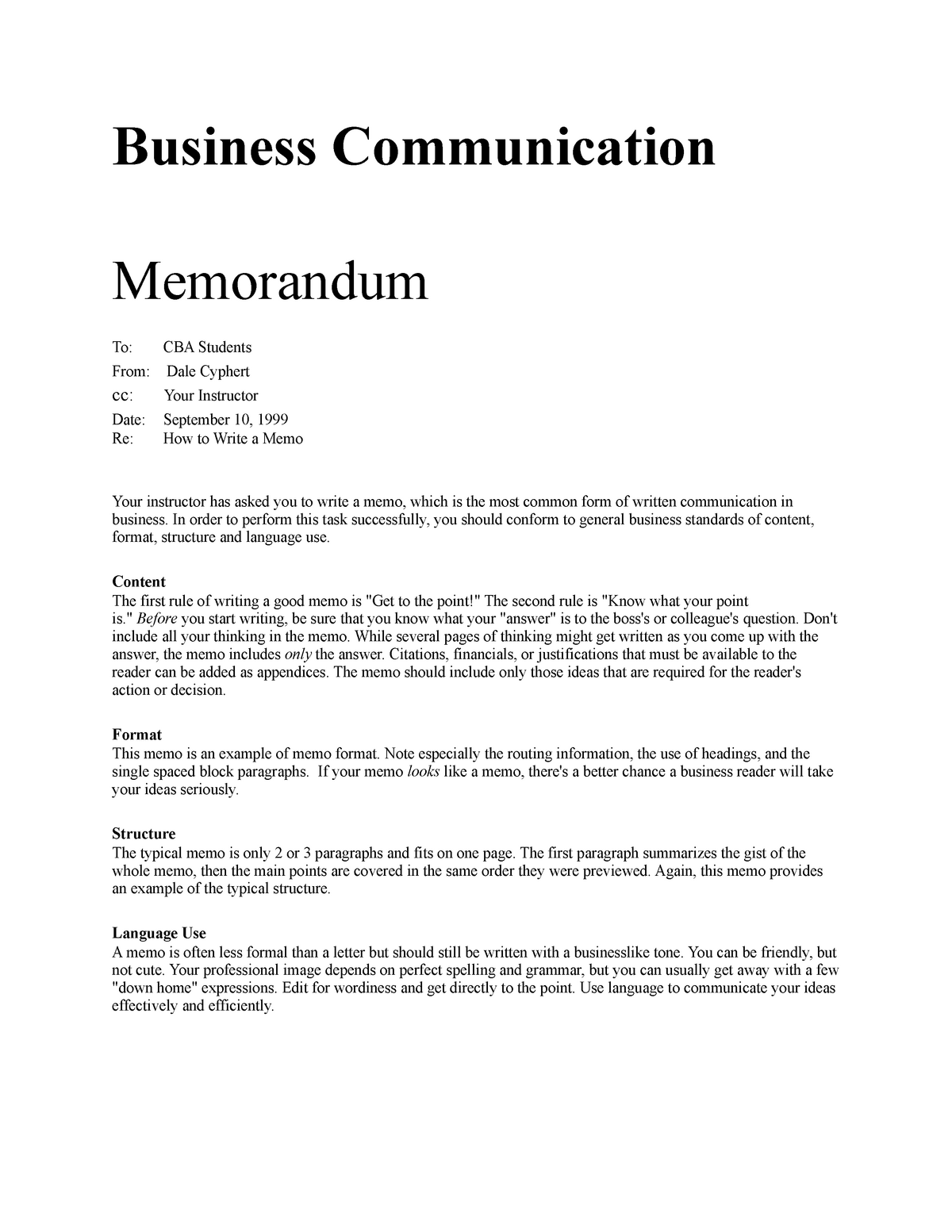 Business Communication Memos - Marketing Management - BA(BBA)-26