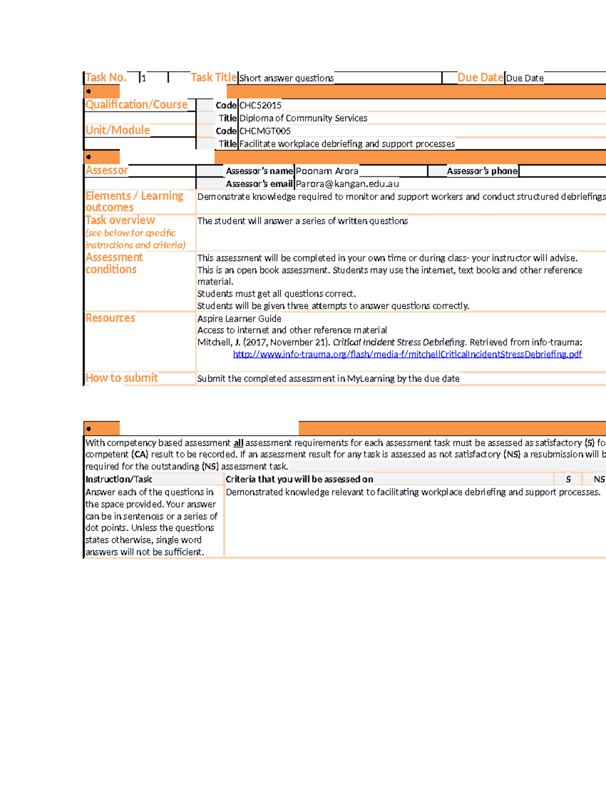 Debriefing Chcmgt 005 AT1 SA V0 - Task No. 1 Task Title Short Answer ...