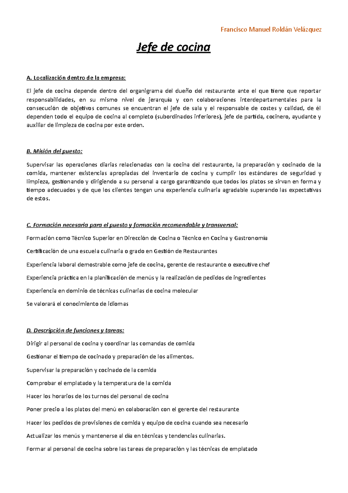 P.2 Descripción Puesto JEFE DE Cocina Francisco Manuel Roldán