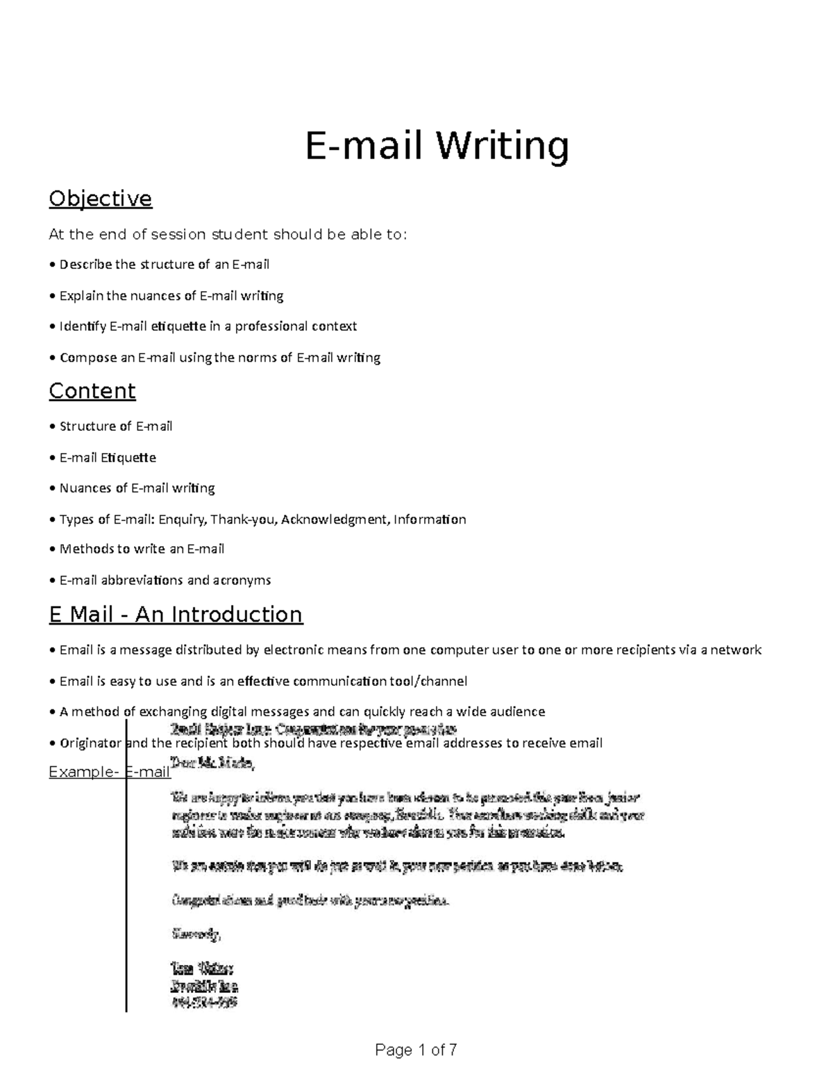 Chapter - 6 E-mail writing - E-mail Writing Objective At the end of ...