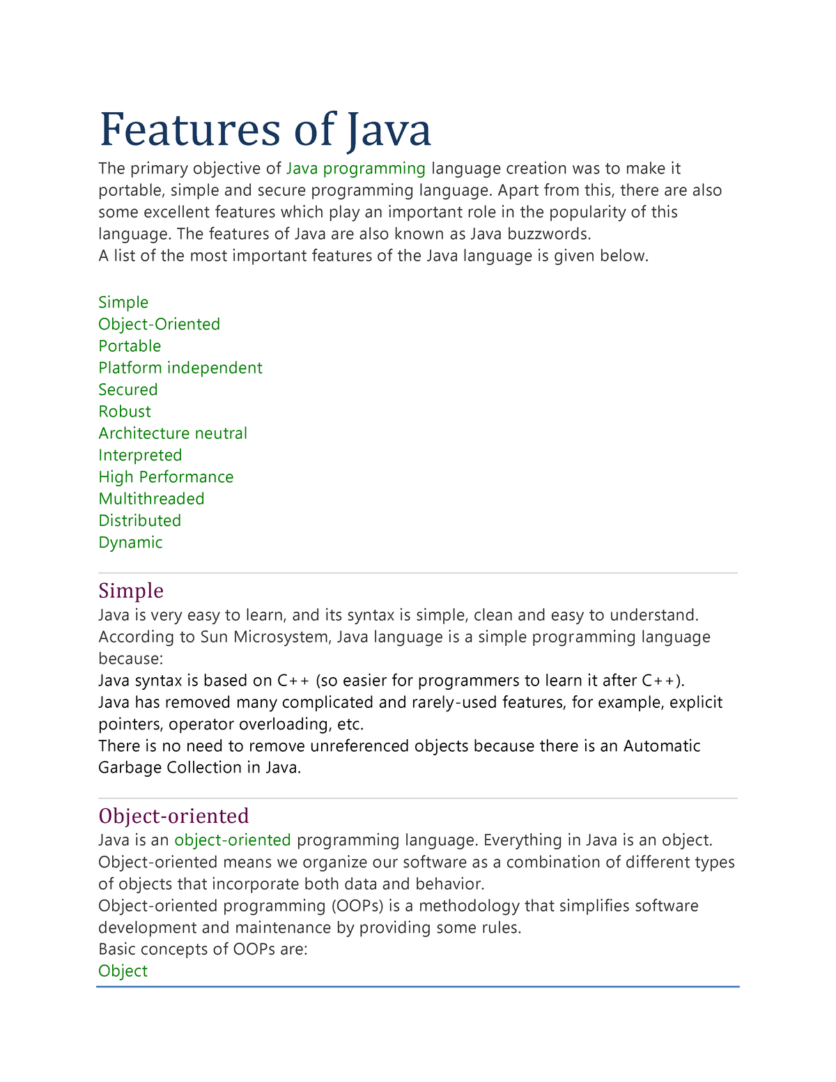 features of java - Features of Java The primary objective of Java ...