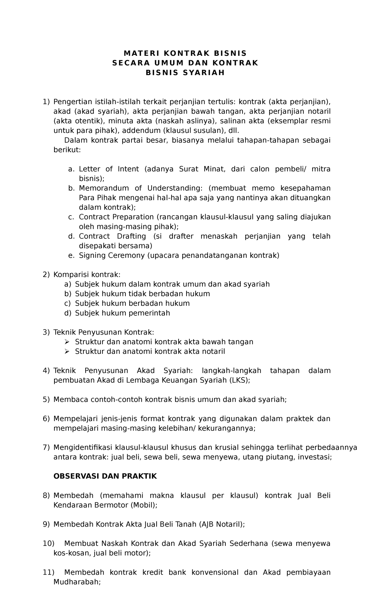 Materi Kontrak Bisnis Secara Umum Dan Kontrak Bisnis Syariah - M AT E R ...