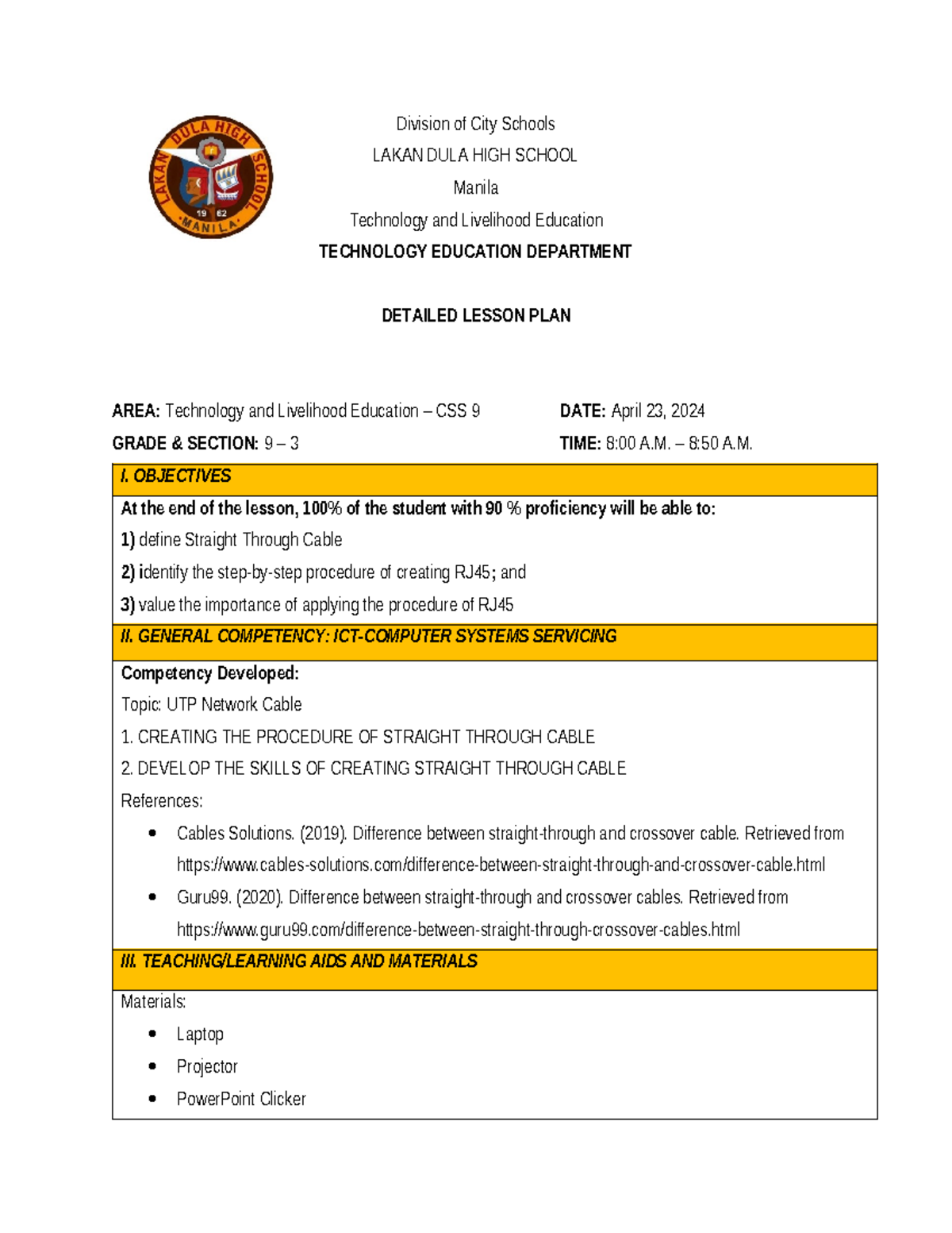 Detailed Lesson Planning - Division of City Schools LAKAN DULA HIGH ...