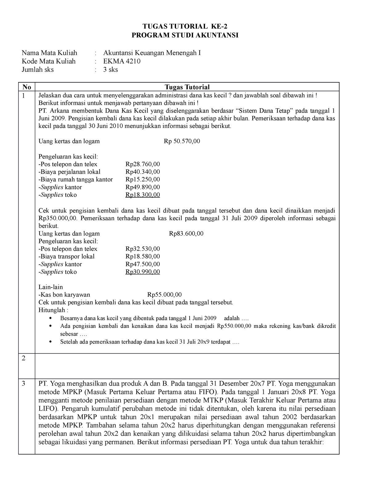 Tugas Tutorial Good Tugas Tutorial Ke Program Studi Akuntansi Nama Mata Kuliah