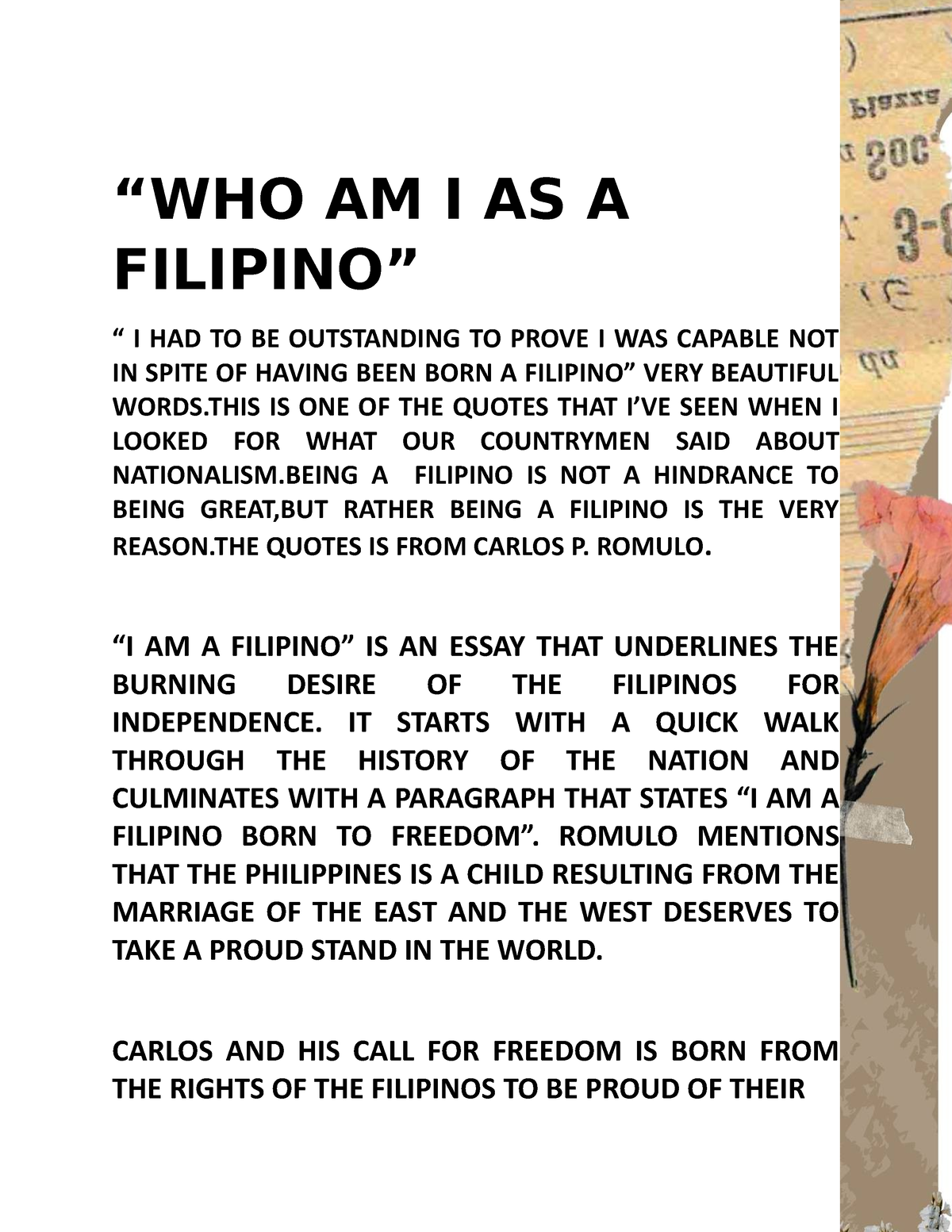 who am i as a filipino citizen essay