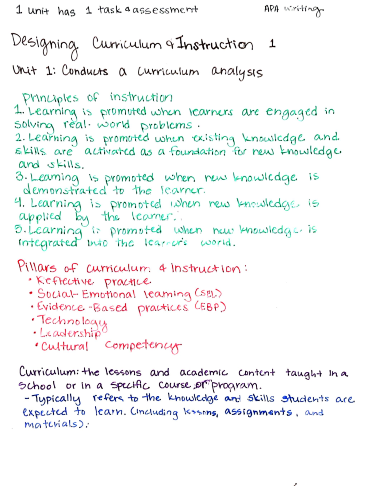 Task 1: Designing a curriculum 1 Notes - 1 unit has 1 task & assessment ...