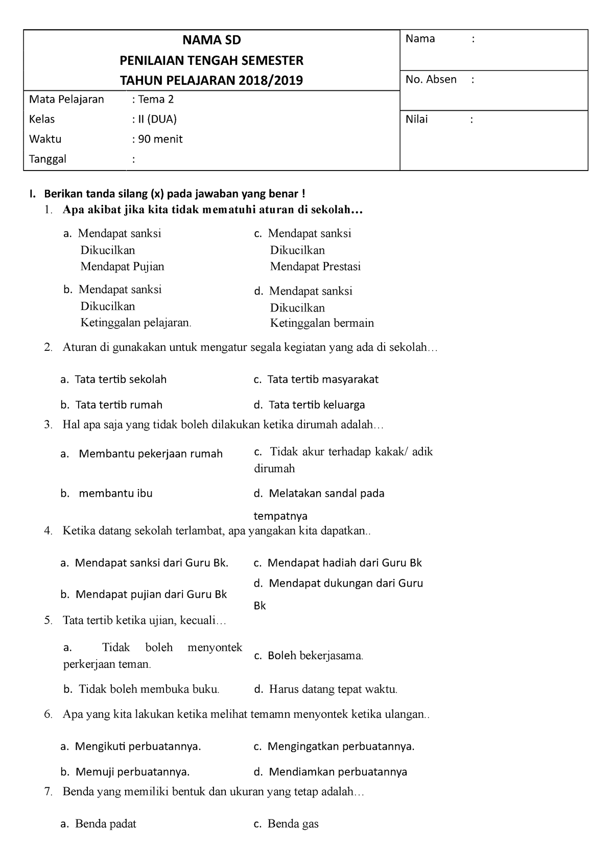 Soal PAS TEMA 2 Kelas 2 (datadikdasmen - Pengantar Pendidikan - UNJA ...