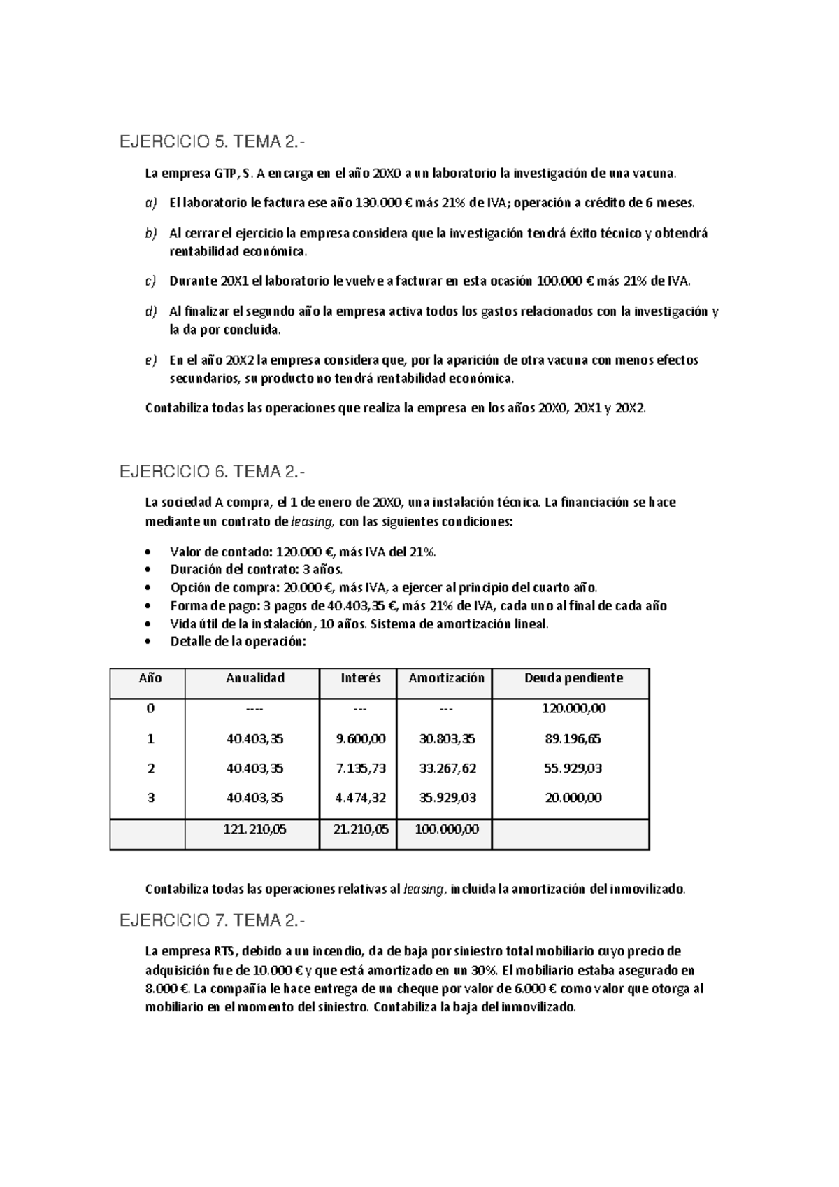Enunciados Ejercicios 5 a 7 TEMA 2 - EJERCICIO 5. TEMA 2.- La empresa ...
