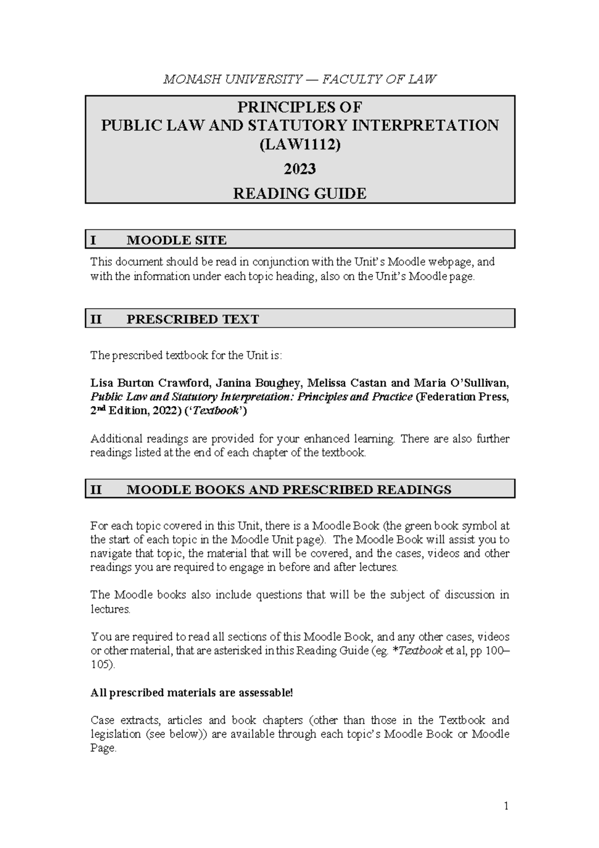PLSI Reading Guide - LAW1112 - Monash - Studocu