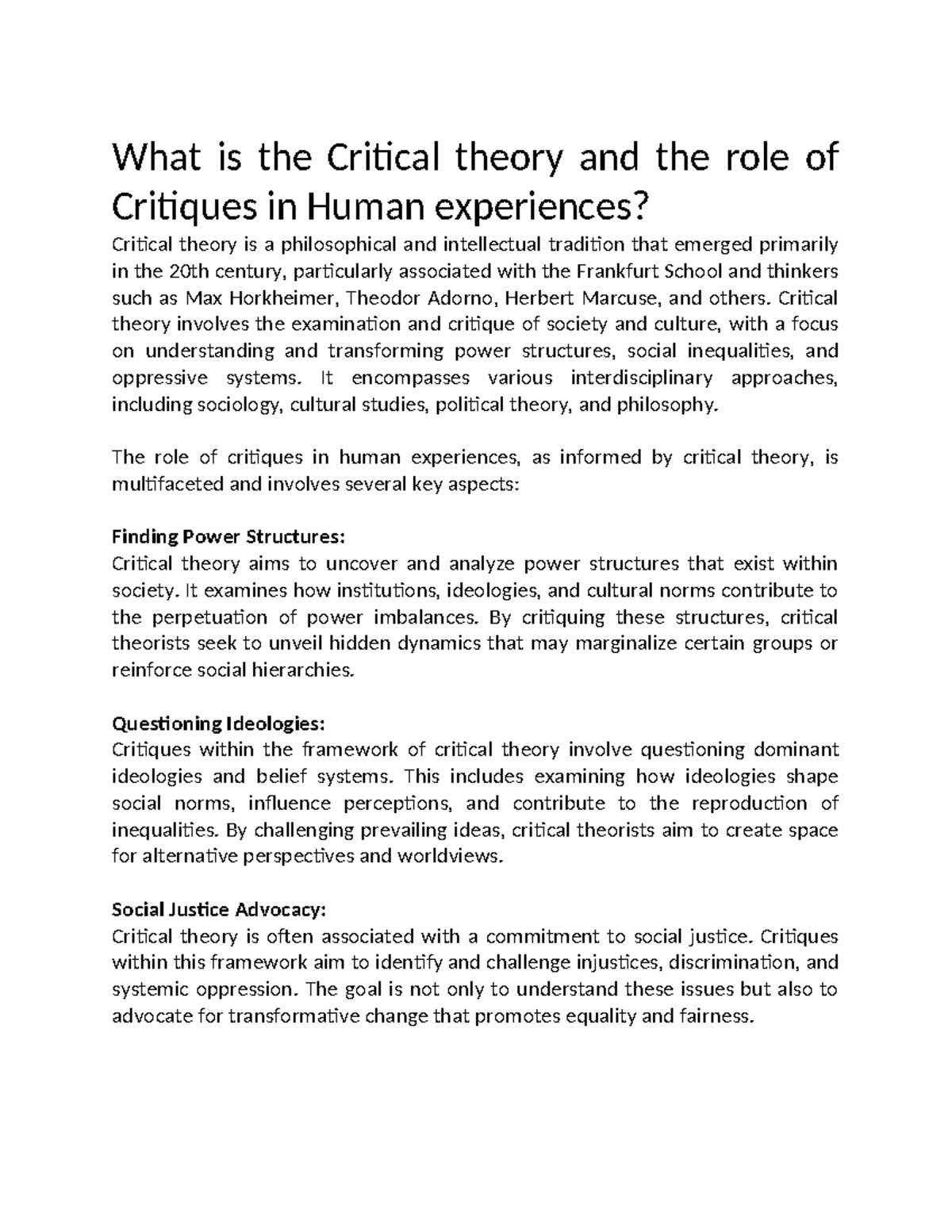 Art and humanities - What is the Critical theory and the role of ...