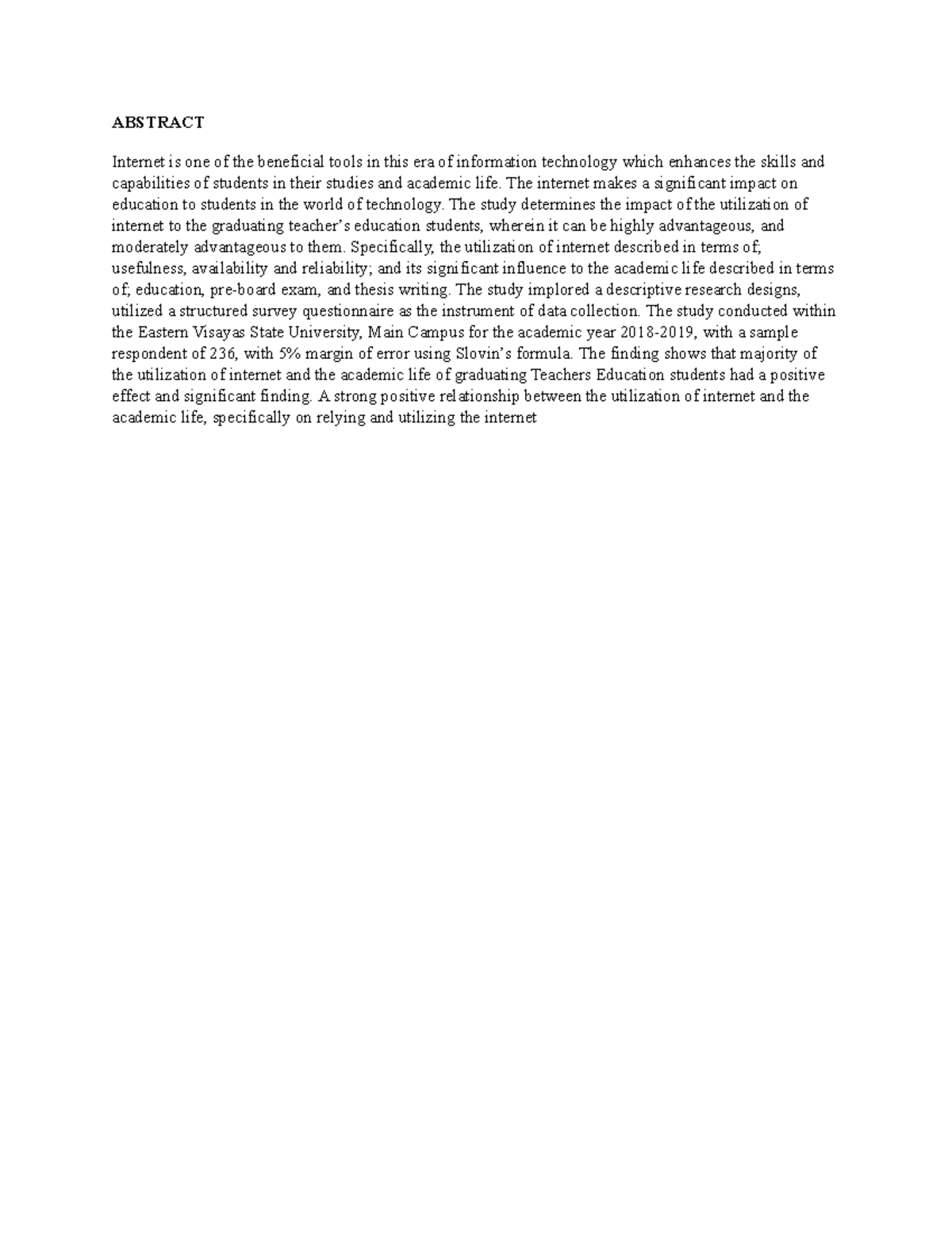 Abstract - Action Research proposal - ABSTRACT Internet is one of the ...