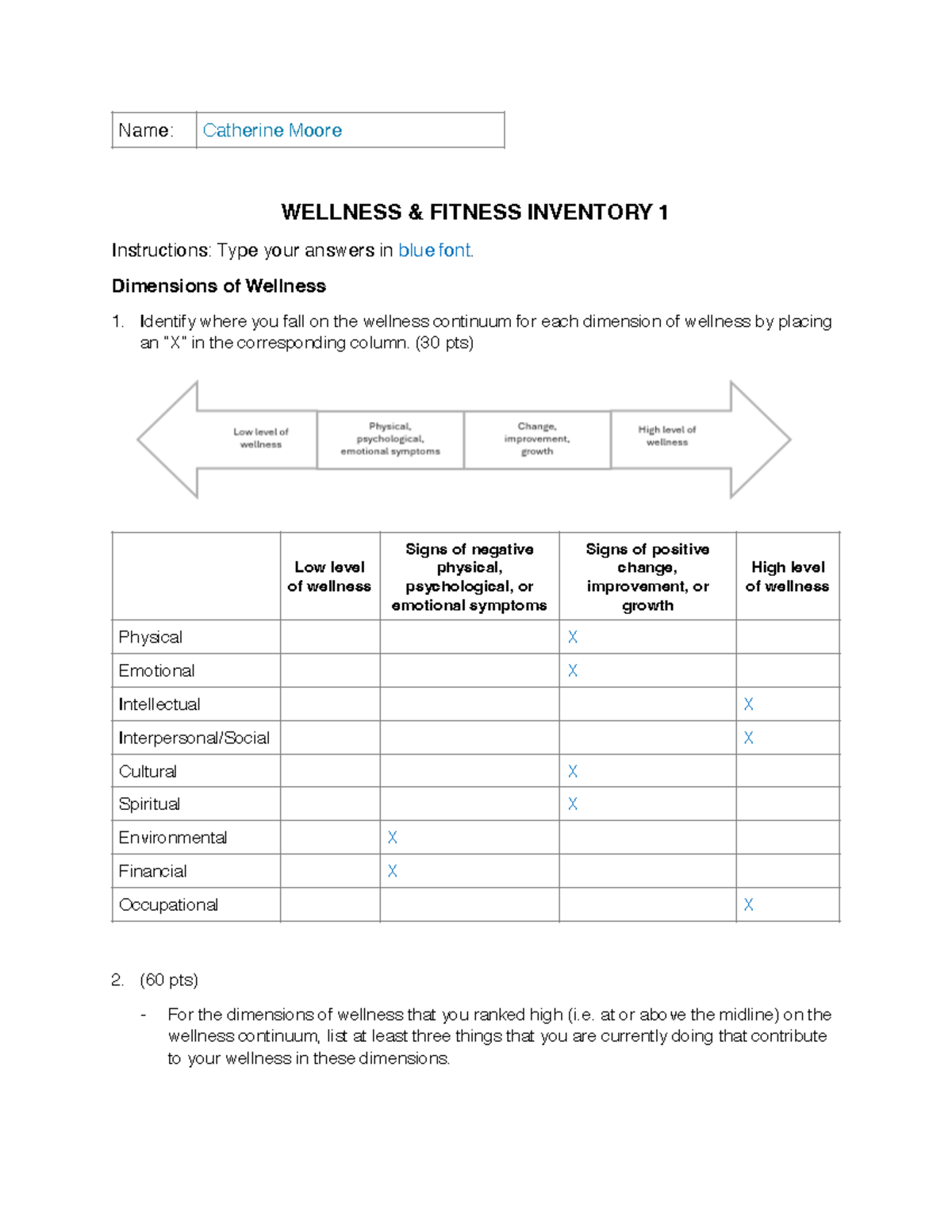 Inventory 1 reading the play WELLNESS & FITNESS INVENTORY 1