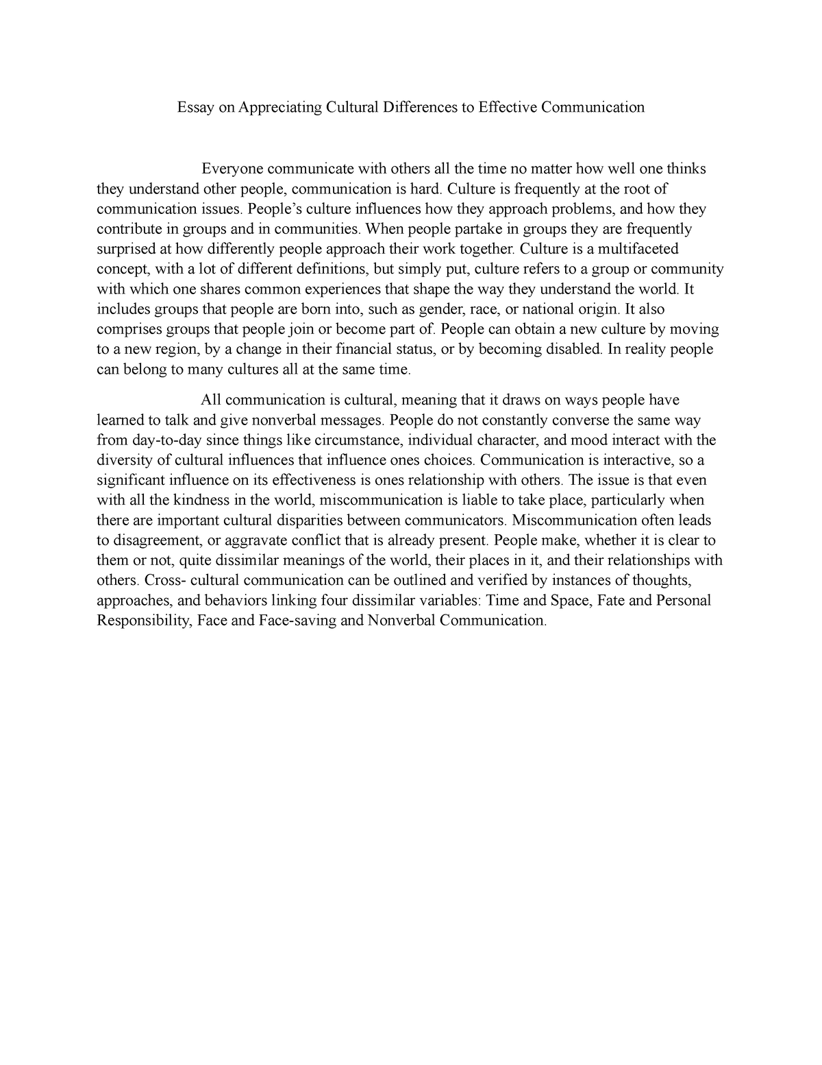 essay on appreciating cultural differences to effective communication
