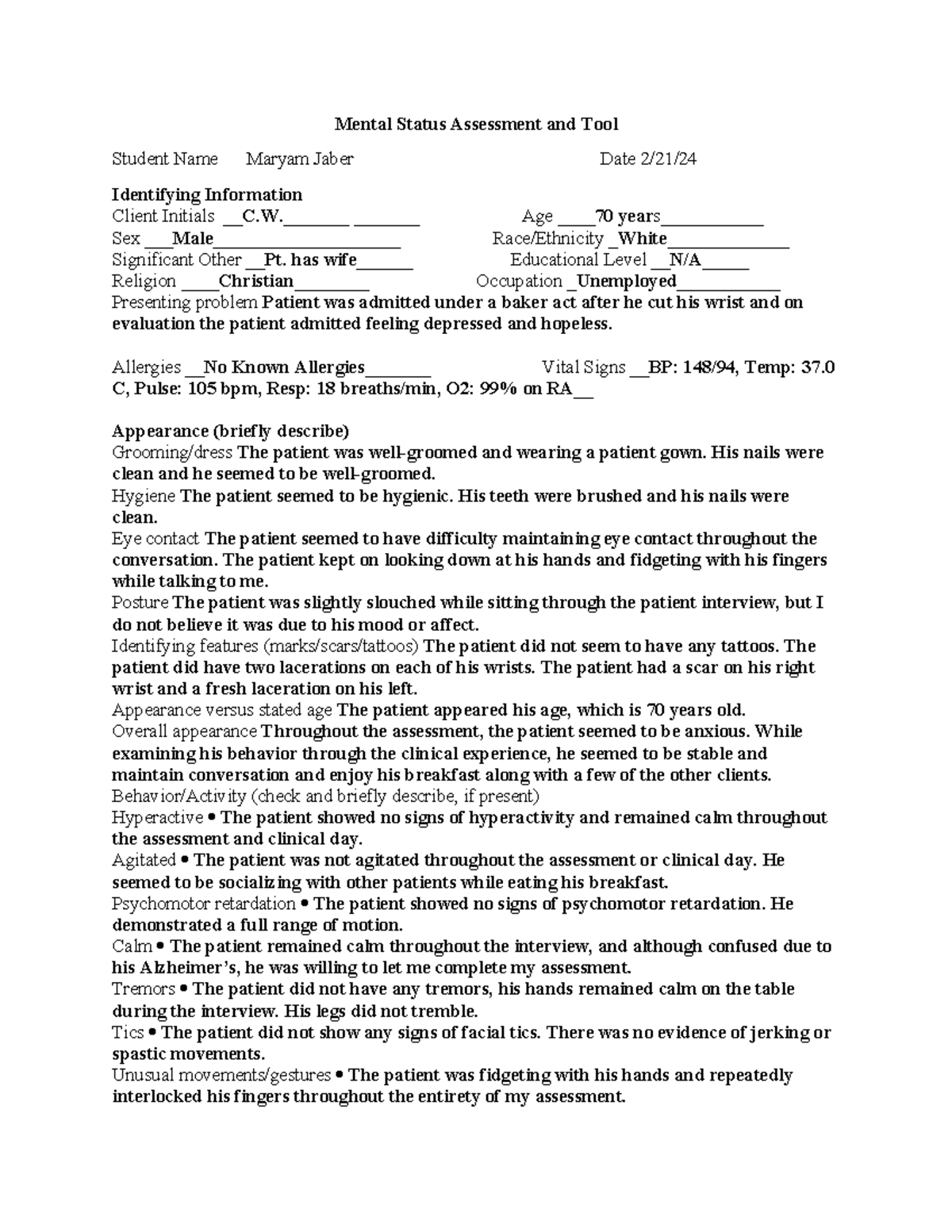 MSAT CW - Mental status exam - Mental Status Assessment and Tool ...
