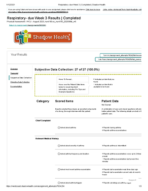 Respiratory Due Week 3 Completed Shadow Health Studocu
