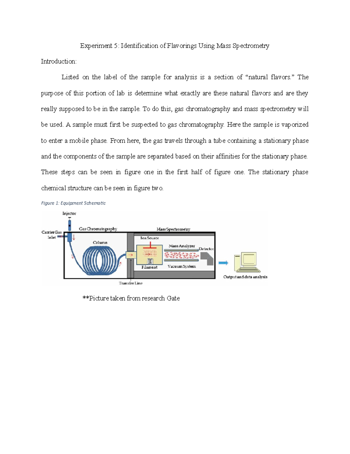 Analytical lab report 5 Experiment 5 Identification of Flavorings