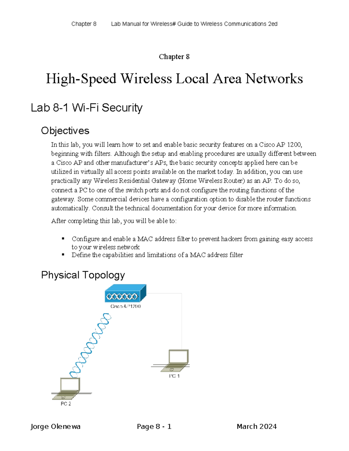 Chapter 8 lab10 - Chapter 8 High-Speed Wireless Local Area Networks Lab ...