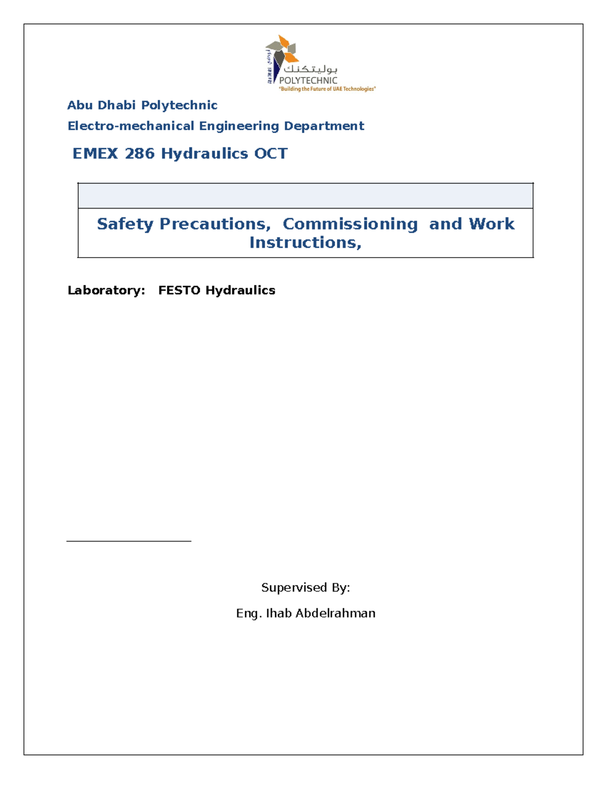 Hydraulics Safety and Precautions BB 82772658 Abu Dhabi Polytechnic