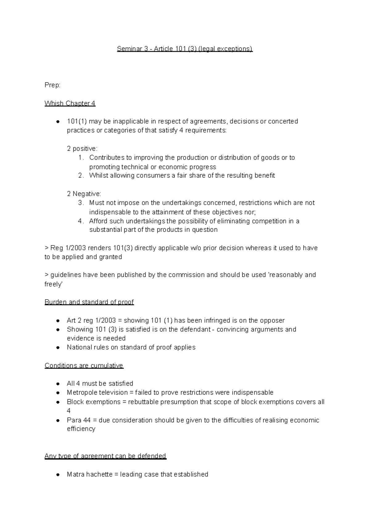 Article 101 (3) (legal exceptions) Seminar 3 Article 101 (3) (legal exceptions) Prep Whish