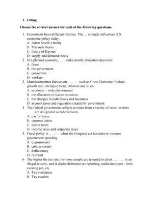 đề-2 - Đề thi thử 1 - I. CHOOSE THE BEST ANSWER Economics is the study ...