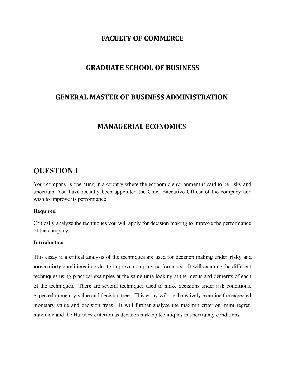 managerial economics assignment 2