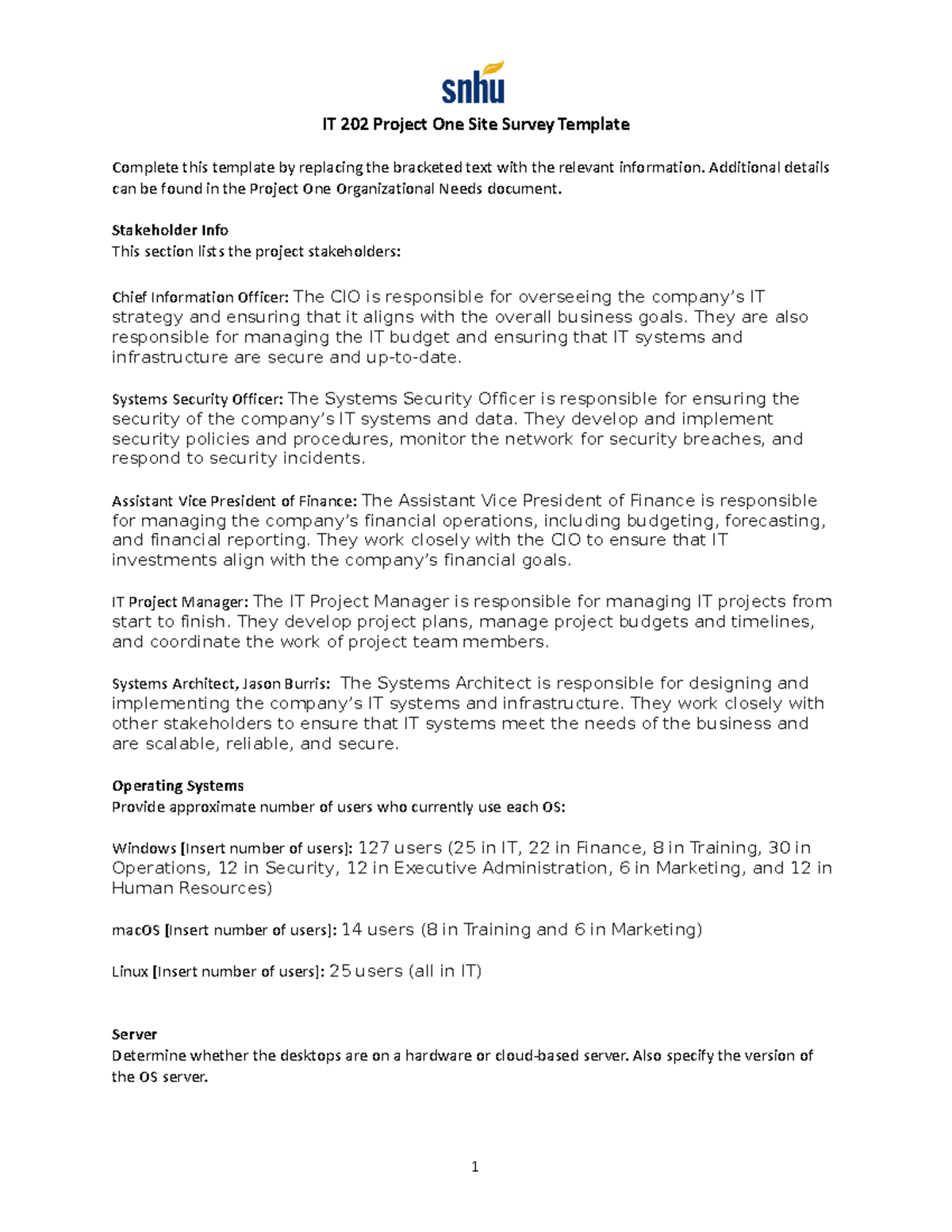 It 202 project one site survey template it 202 snhu studocu