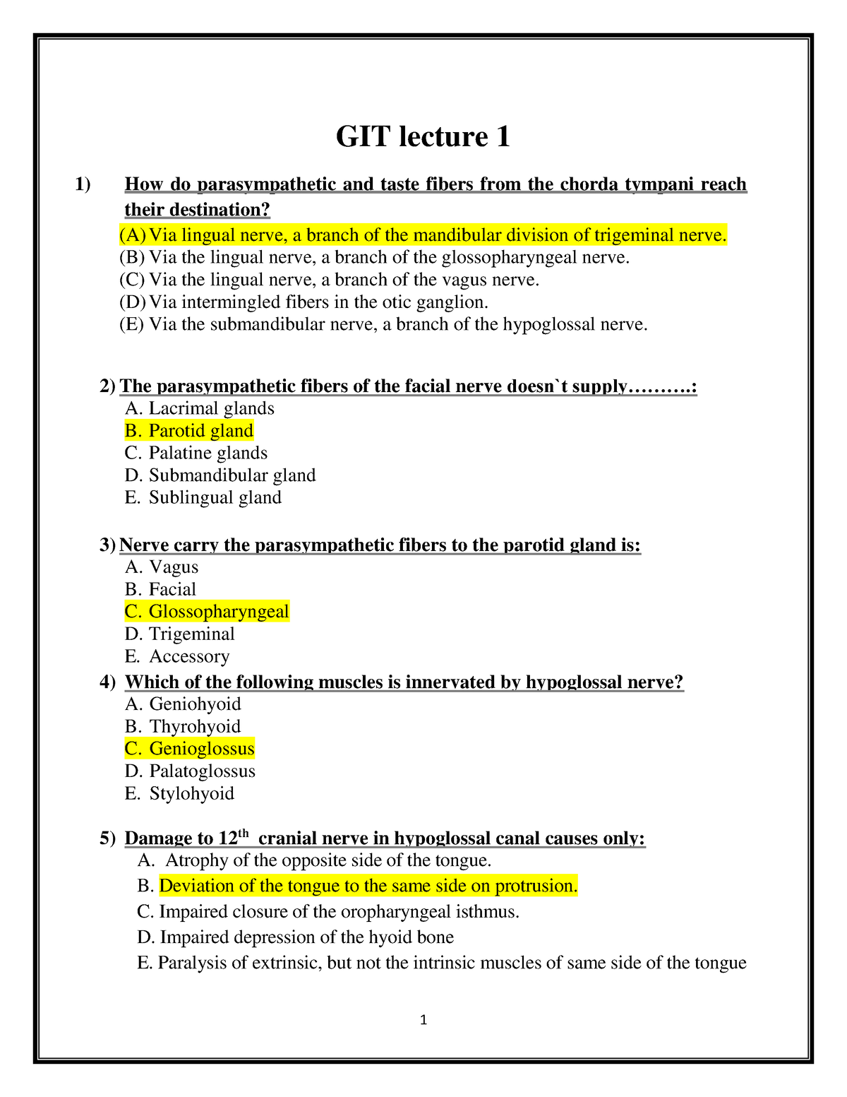 Mcqs GIT Anatomy 1st 3 Lectures - GIT Lecture 1 How Do Parasympathetic ...